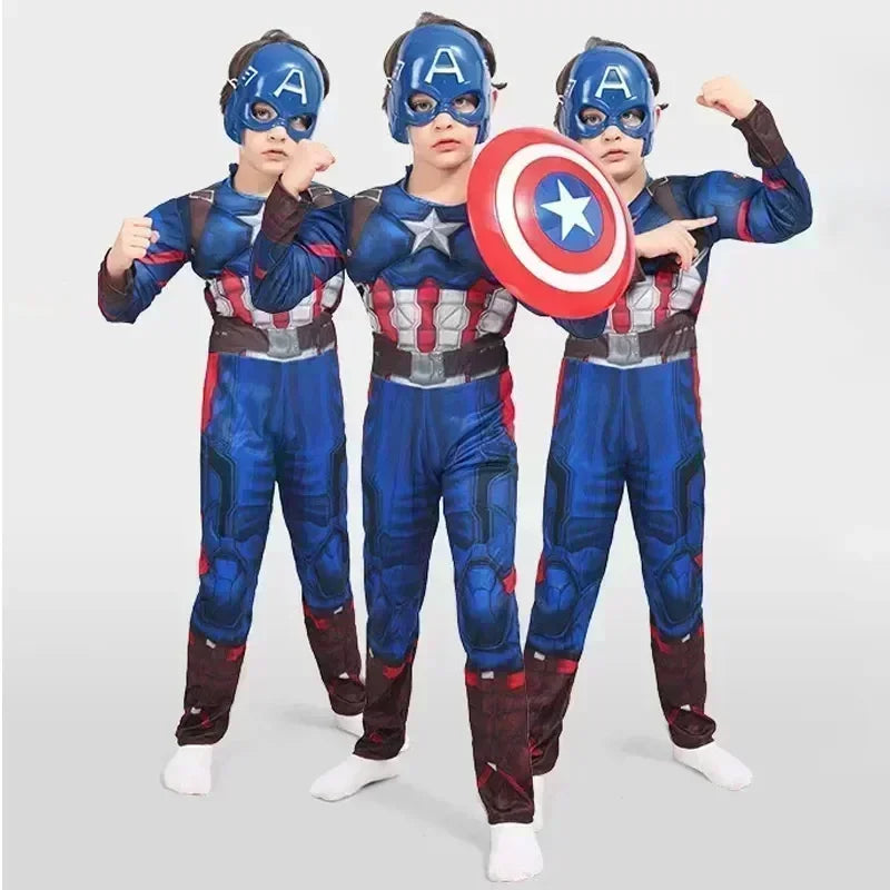 Cosplay Muscle Costume Shield Halloween Costume for Kids Boys Superhero Kids Captain America Costume Captain America