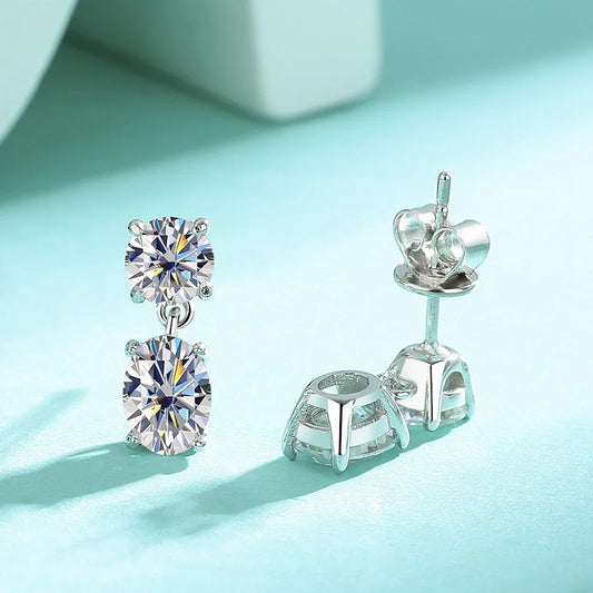 3cttw  Certified Oval/Round Cut Moissanite Diamond Drop Earrings for Women 100% 925 Sterling Silver Stud Earring Fine Jewelry