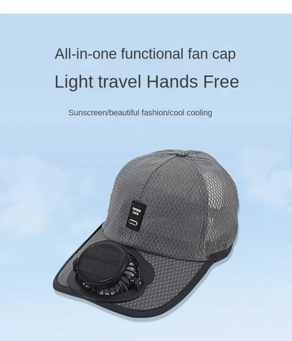 Outdoor Mesh Cap Solar Powered Charging Fan Cap Summer New Style Breathable Sunshade Sun Protection men's women's Adults Mz126