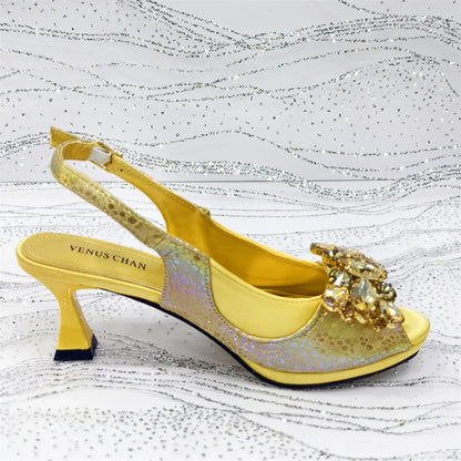 Rhinestone Design African Shoes & Bag Set in Green – Open Toe Comfortable Women's Heels