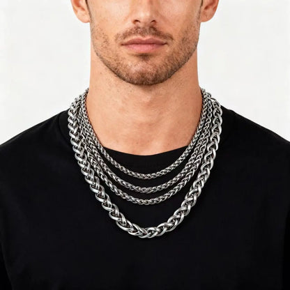 STAINLESS STEEL SILVER COLOR TWIST ROPE CHAIN NECKLACE FOR MEN Women HIP HOP PUNK Jewelry Accessories 3/4/5/6/8MM Thick