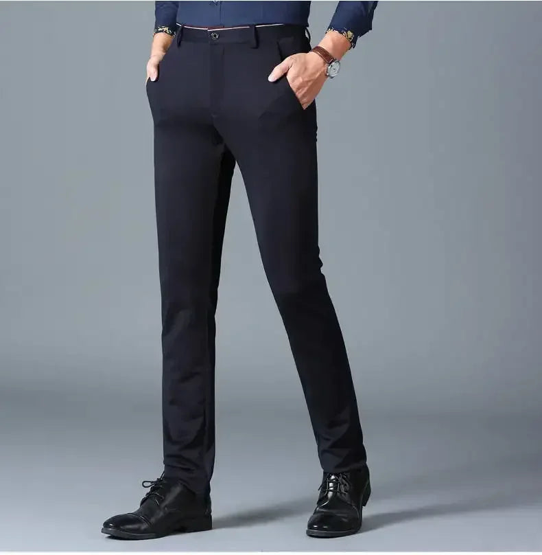 Men‘s Suit Pants Business Office Male Dress Pants Elastic Wrinkle Resistant Big Size Classic Casual Trousers Black Navy Blue