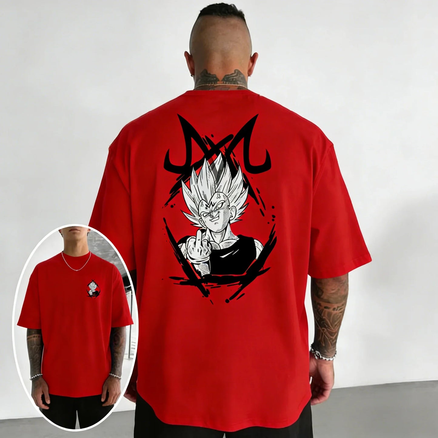 Oversized Cotton T-shirt Summer New Vegeta Print Men's Street Hip-hop Loose Casual Short Sleeved Top