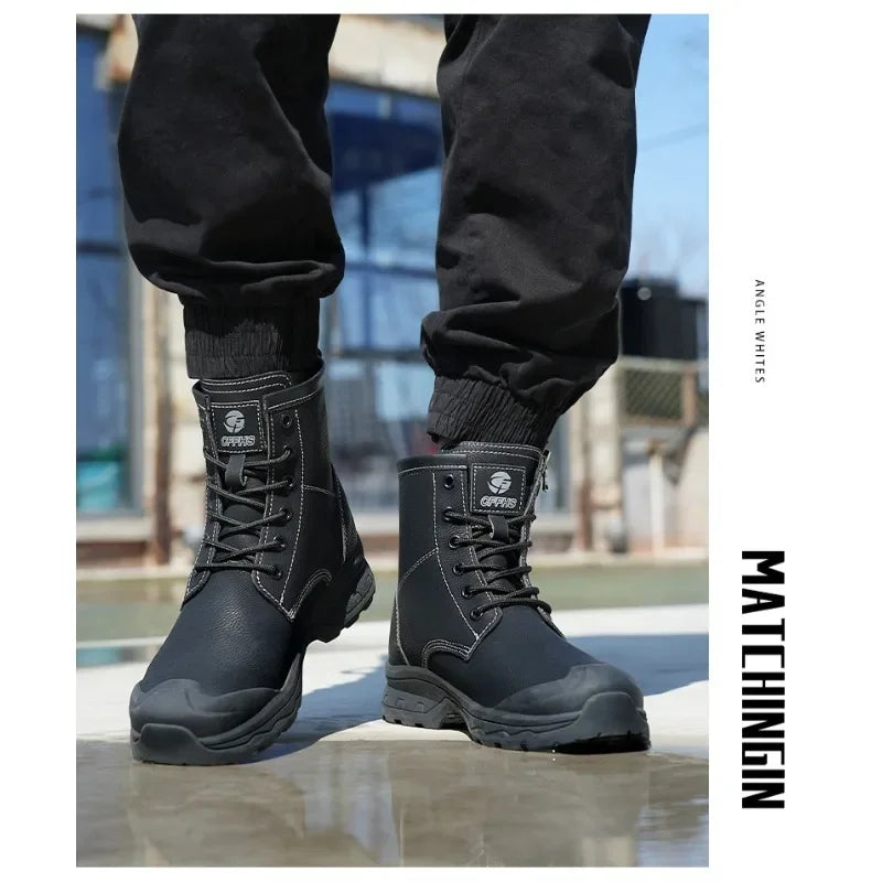 High End Microfiber Men's Work Boots with Steel Toe Caps for Anti Smashing and Anti Puncture, Kevlar Anti Puncture