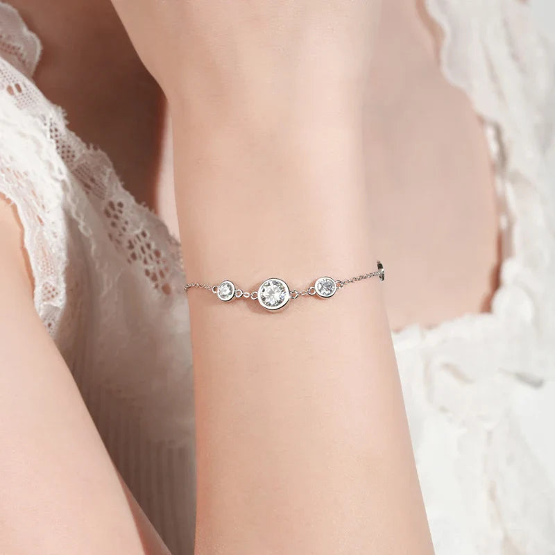 2024 New 18k Gold Plated Bracelet 925 Silver Chain 2mm D Color Bezel Moissanite Bracelets Fashion Women's Jewelry Gifts