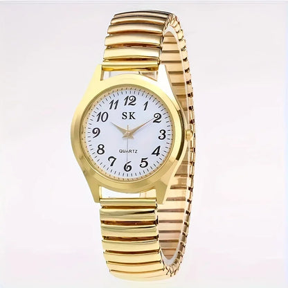 1pcs Vintage round pointer quartz watch classic analog elastic band watch for ladies