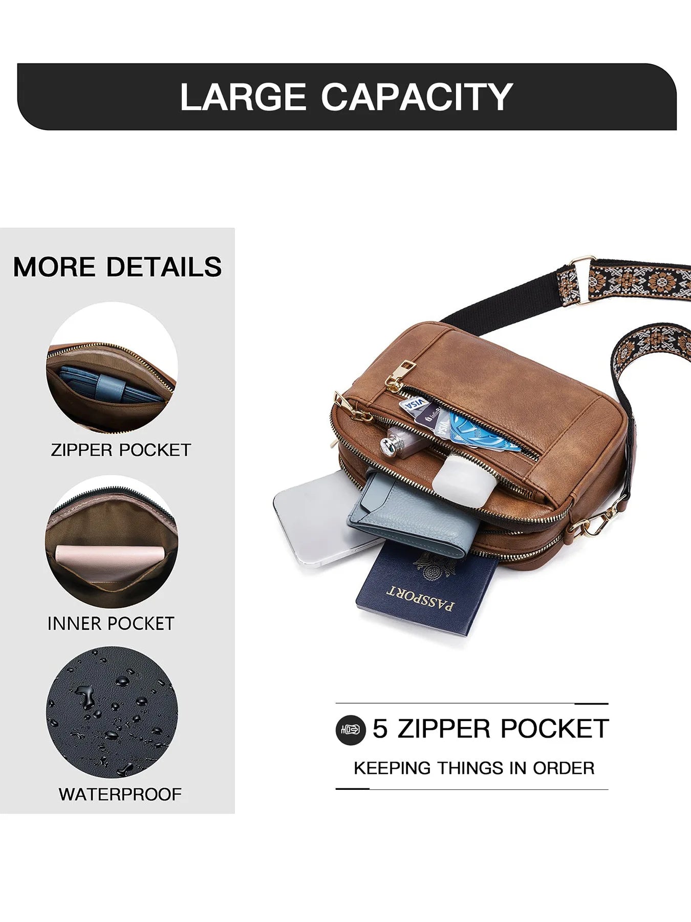 Ladies' Small Square Bag Two-tone Leather Crossbody Bag Large-capacity PU Crossbody Wallet Multi-functional Small Square Bag
