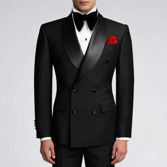 Men Suit Black 2 Pieces Double Button With Black Lapel For Wedding Groom Business Birthday Banquet Work Suit Jacket And Pants