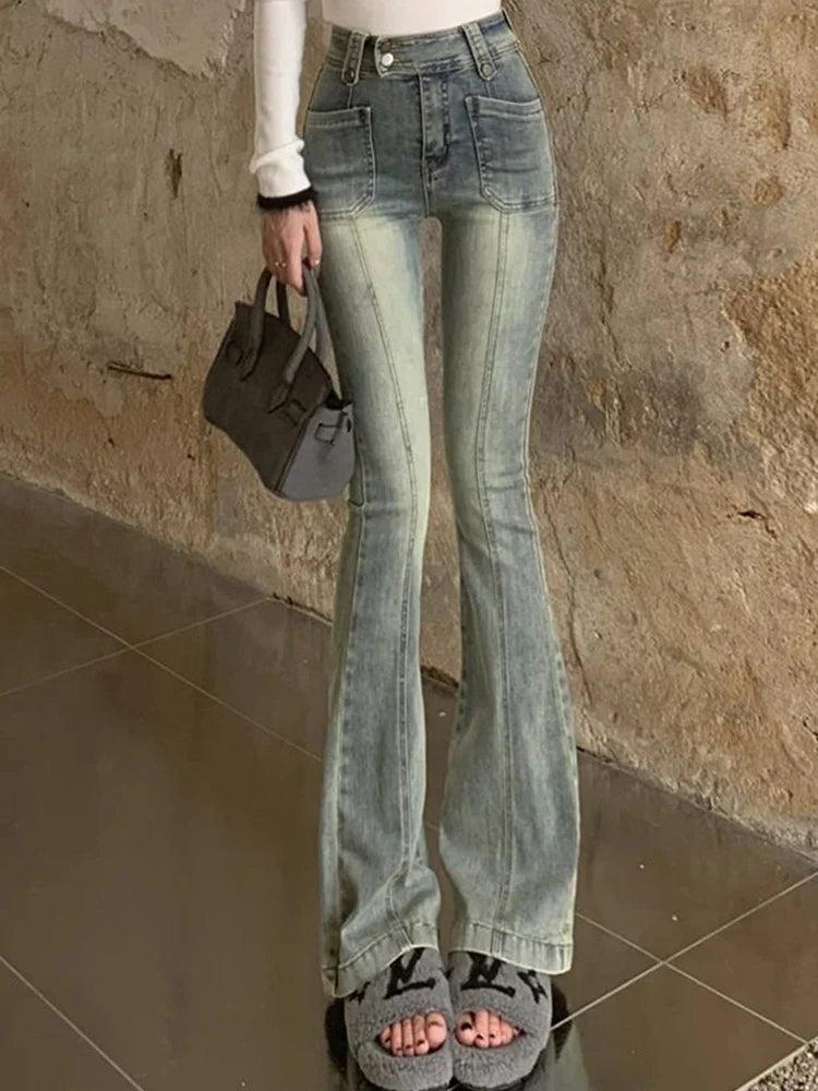 Hong Kong Style Denim Bell Bottom Pants