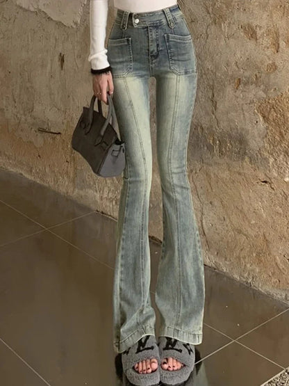 Hong Kong Style Denim Bell Bottom Pants