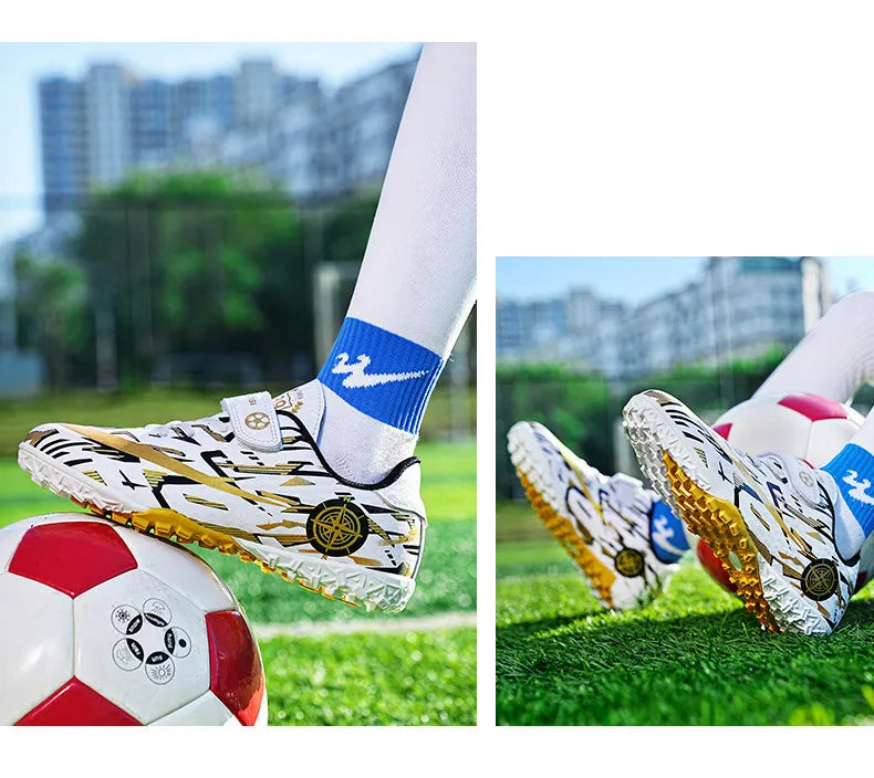 Hot Child Football Boots Outdoor Trainers Soccer Shoes For Kids Boys Hook Loop Football Sneakers Cleats Futsal Shoes Children