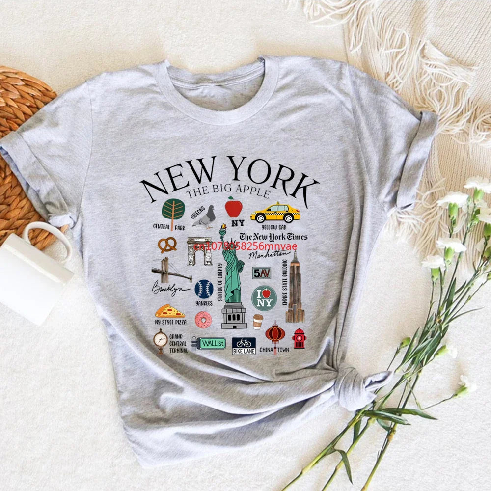 New York Tshirt New York City Landmarks T-Shirt City Graphic T Shirts Unisex Casual Short Sleeves Tops Y2k Top