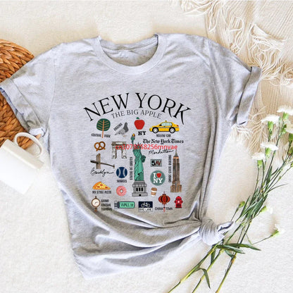 New York Tshirt New York City Landmarks T-Shirt City Graphic T Shirts Unisex Casual Short Sleeves Tops Y2k Top