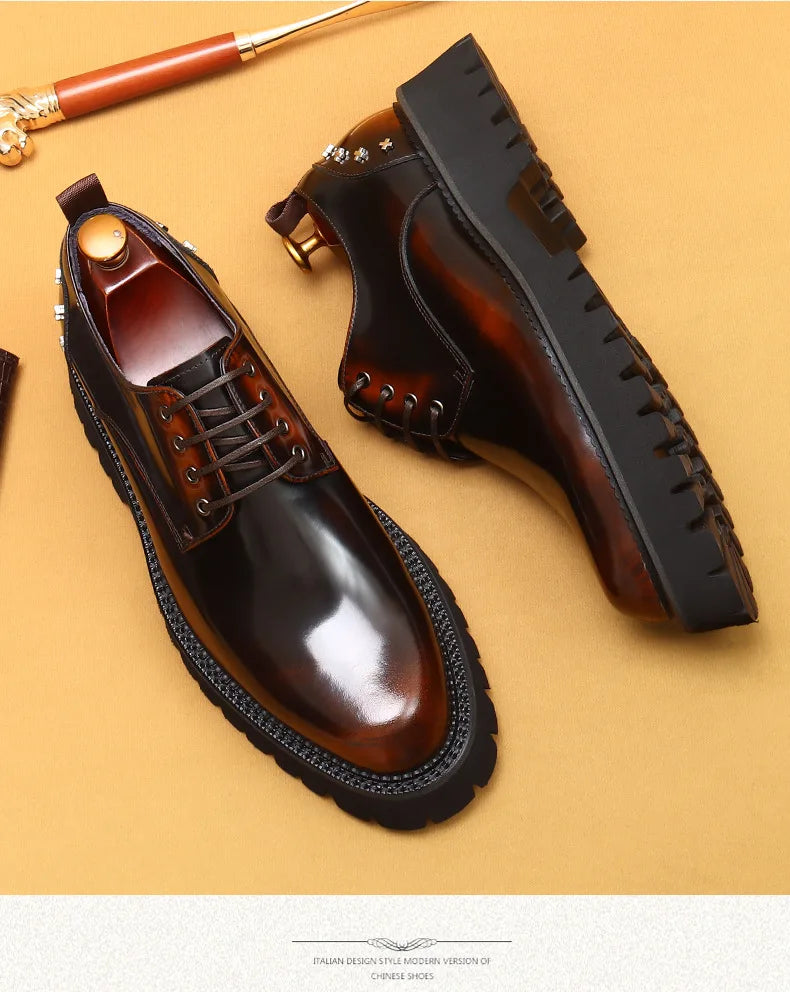 Men's Oxfords Genuine Leather Male Wedding Party Dress Shoes for Men Round Head Lace-Up Office Suit Formal Derby Shoes