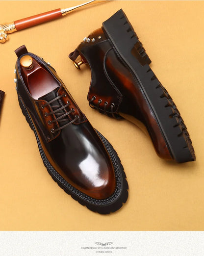 Men's Oxfords Genuine Leather Male Wedding Party Dress Shoes for Men Round Head Lace-Up Office Suit Formal Derby Shoes