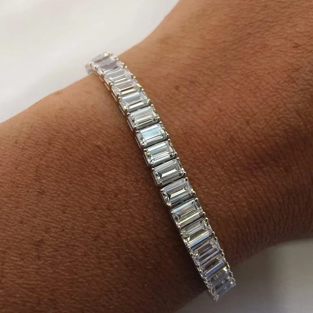 0.4/1carat Emerald Cut full Moissanite Tennis Bracelet With Certificates 925 Sterling Silver plated 18k Gold Bracelets For Women