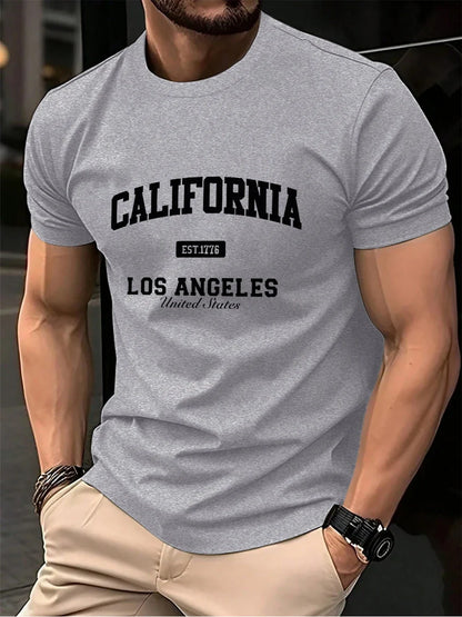 California Los Angeles Prints Mens T-Shirt Cotton Summer Short Sleeve Tops Soft Oversized O-Neck T Shirt Casual Male Clothes