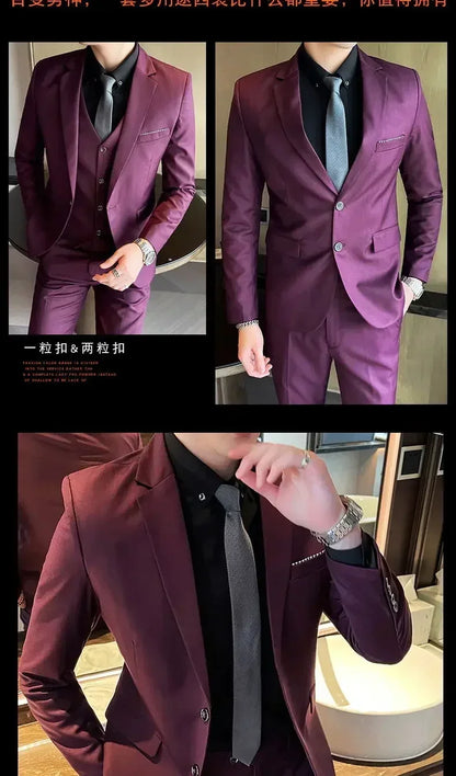 S-8XL (Blazer+ Vest + Pants) Men's fashion casual outdoor gentleman business wedding slim-fit formal British style wedding suit