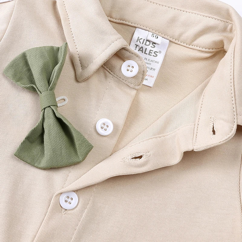 Infant Baby Boy Formal Outfit Newborn Gentleman Clothes Toddler Suit Set Short Sleeve Romper Shirt+Pants+BowTie+Suspender Shorts