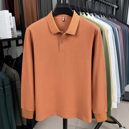 100%pure cotton autumn winter men's high-end designer fashionable long sleeved boutique button casual comfortable polo shirt top