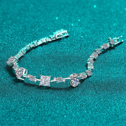 6.07-6.43CTTW Princess Cut Moissanite Tennis Bracelet for Women Full Diamond S925 Sterling Silver Plated Platinum Bangle