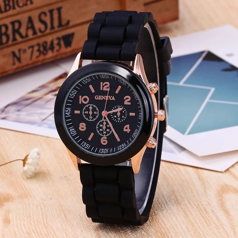 Famous Brand Geneva Ladies Fashion Watch Male and Female Student Silicone Quartz WristWatch Clock Wholesale Relogio Feminino