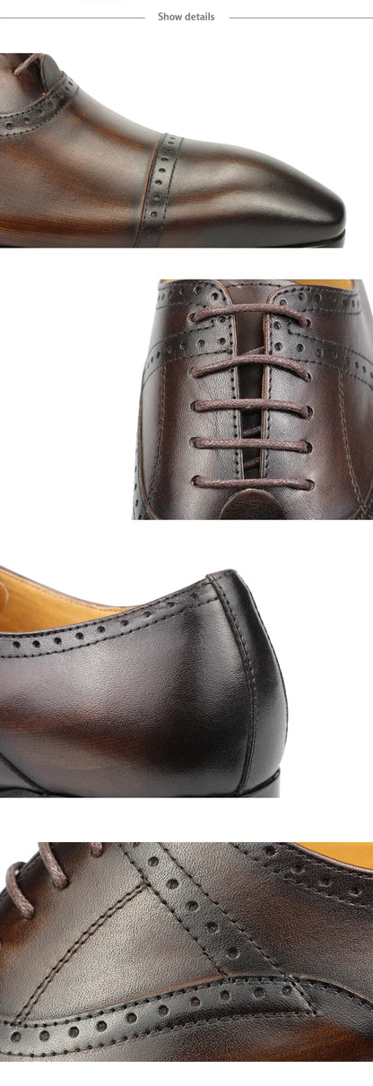 Elegant Formal Men Shoes Top Layer Cow Leather Oxfords Business Office Lace Up Luxury Design Handmade Dress Fashion Males' Shoe