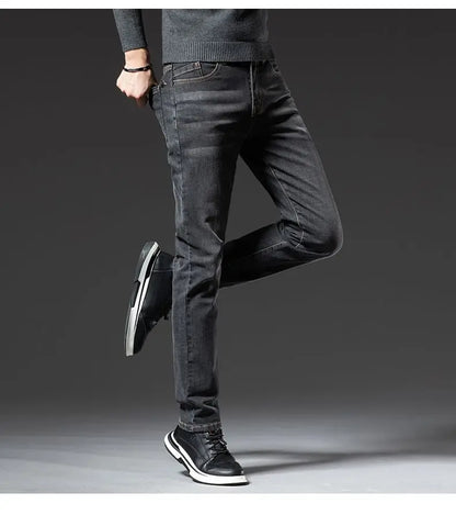 Autumn Winter High Quality Elastic Mens Jeans Cargo Slim Fit Denim Pencil Trousers Midweight Long PantsHighHigh  Jeans Man
