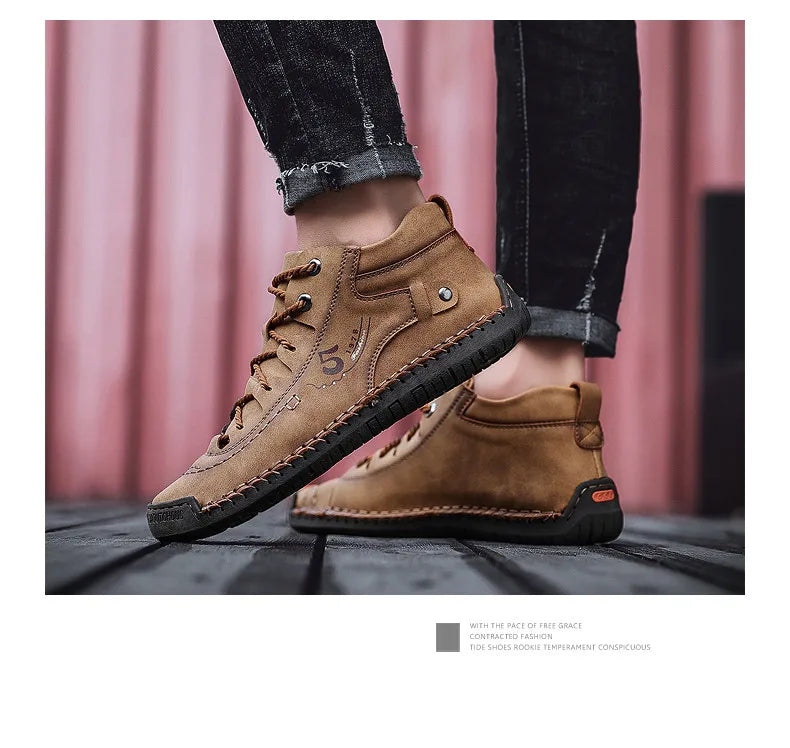 Men's Shoes Leather Unisex Walking Shoes Women Hand Stitching Outdoor Stitched Men Casual Boots