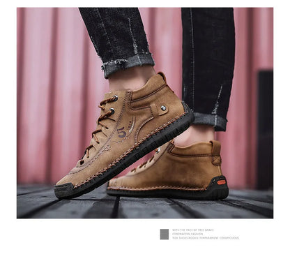 Men's Shoes Leather Unisex Walking Shoes Women Hand Stitching Outdoor Stitched Men Casual Boots