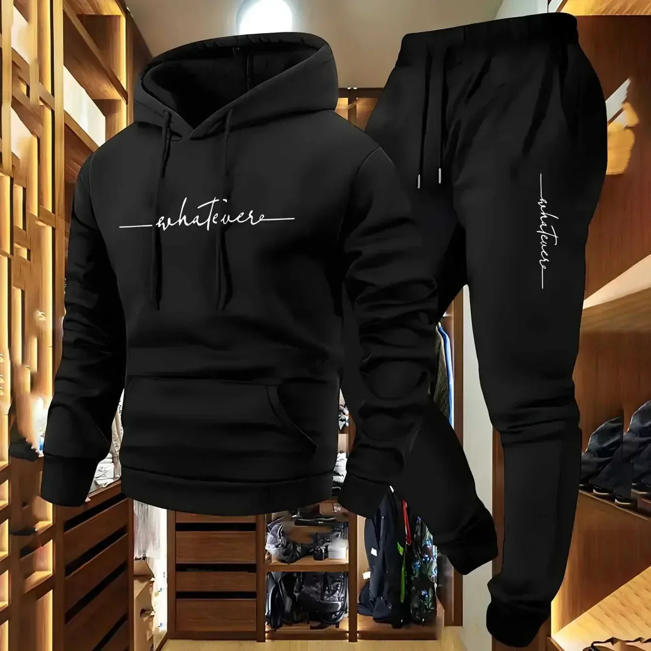 Men's Autumn and Winter Pattern Casual Two-Piece Set Hooded Sweatshirt and Pants with Pockets Regular Fit Outdoor Sport Suit