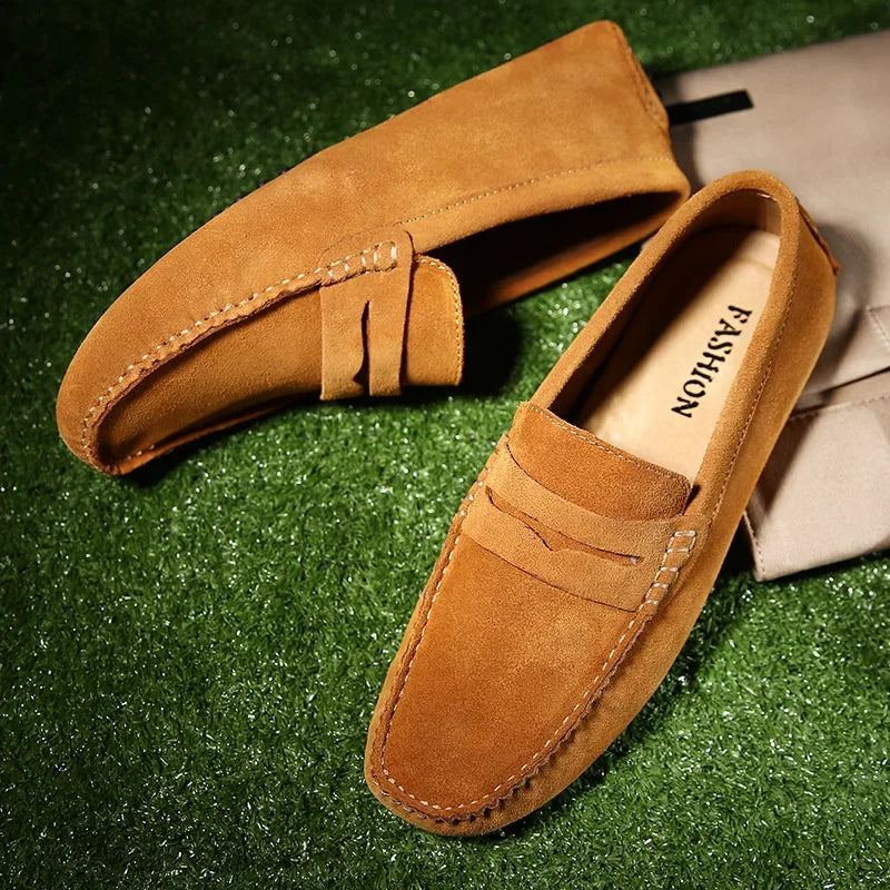 High Quality Suede Men Casual Shoes Non-slip Mens Driving Shoes Slip on Flats Loafers Leather Shoes 10 Colors Size 38-49
