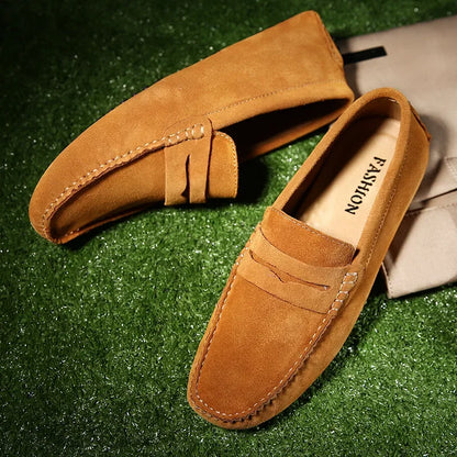 High Quality Suede Men Casual Shoes Non-slip Mens Driving Shoes Slip on Flats Loafers Leather Shoes 10 Colors Size 38-49
