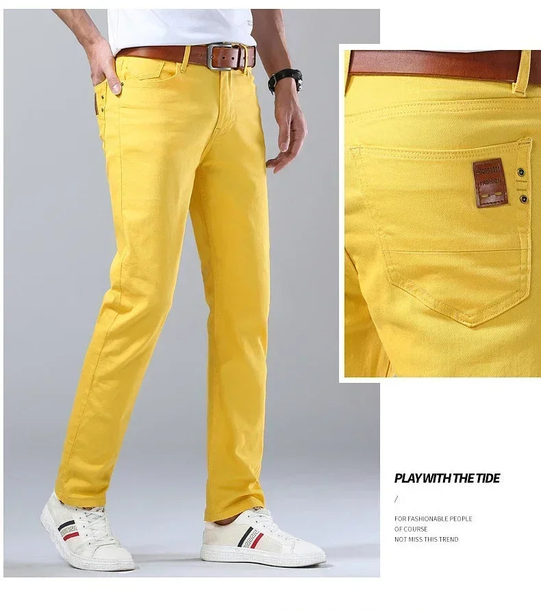 Autumn Jeans Men's New Brand Clothing Fashion Stretch Denim Pants Straight Trousers Male Red Lake Blue Yellow Trousers