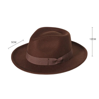 2022 New Fashion Men Fedoras Hat Women's Jazz Hat with Bow Tie Elegant Spring Black Woolen Blend Cap Outdoor Casual Felt Hat