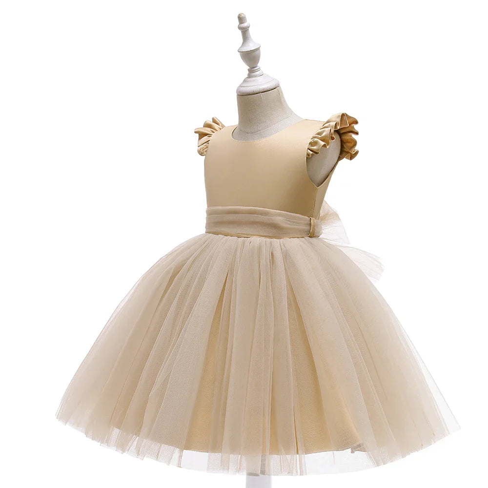 Summer Bow Wedding Party Girls Dress Elegant Tulle Bridesmaids Princess Evening Dresses for Girl Gala Birthday Host Prom Costume