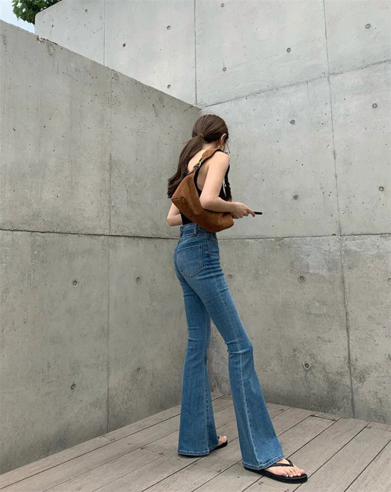 Autumn And Winter New Retro Micro Flared Jeans With High Waist Slim Fit Lifted Hips Wide Legs Flared Jeans For Women
