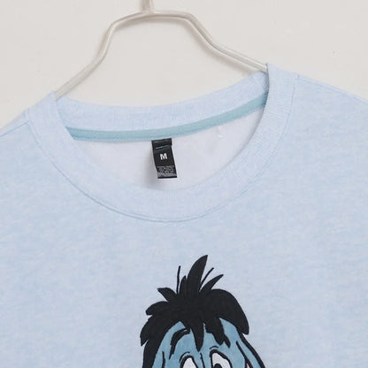 Eeyore Embroidery Fleece Sweatshirt Women O Neck Long Sleeve Casual Pullover Tops Female Cute Cartoon Jumper Streetwear