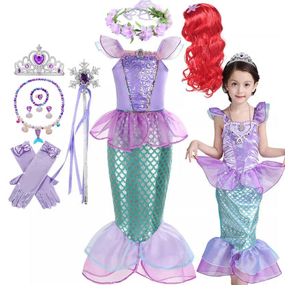 Little Mermaid Ariel Princess Dress for Girl Cosplay Mermaid Party Costume Princess Fancy Vestidos Children Carnival Clothes