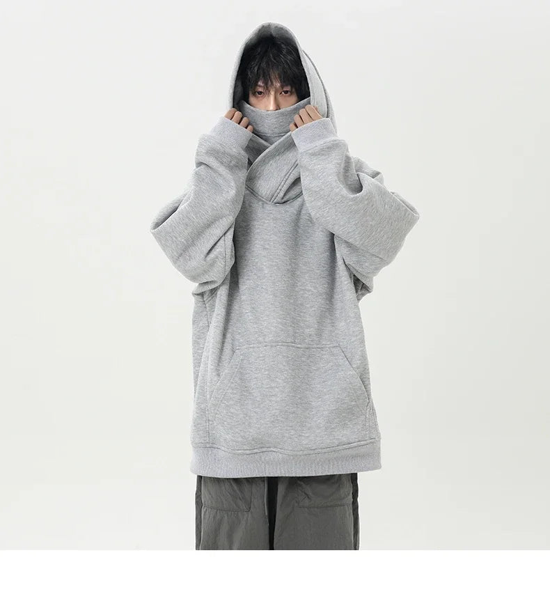 Autumn New High Neck Sweatshirt Men Pile Up Collar Hoodie Harajuku College Style Ninja Sweatshirt Casual Sports Loose Couple Top