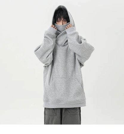 Autumn New High Neck Sweatshirt Men Pile Up Collar Hoodie Harajuku College Style Ninja Sweatshirt Casual Sports Loose Couple Top