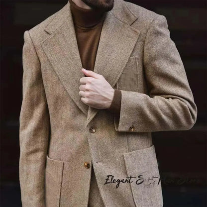 Herringbone pattern Kent blazer Pants Retro Italian style Men's Business Suit Set (Jacket+trousers）tall men tailored suit set