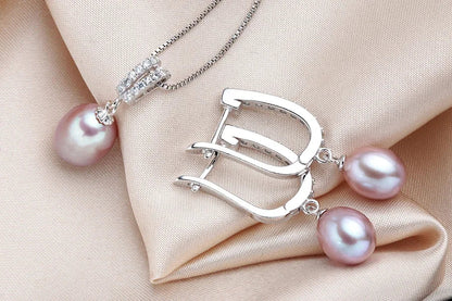 Horseshoe 8-9mm Rice Freshwater Pearl Earrings&Necklaces Jewelry Set for Women 925 Sterling Silver 45cm Pendant Necklace