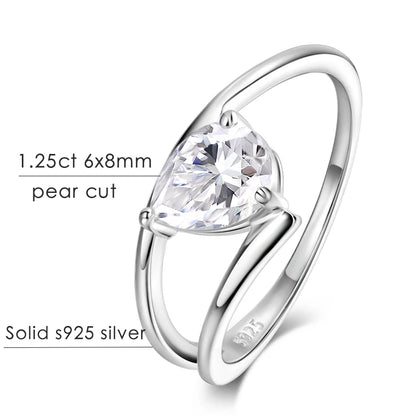 GRA Certified D VVS1 Pear Cut Moissanite Rings for Women 6x8mm Lab Diamond S925 Sterling Sliver Wedding Engagement Ring