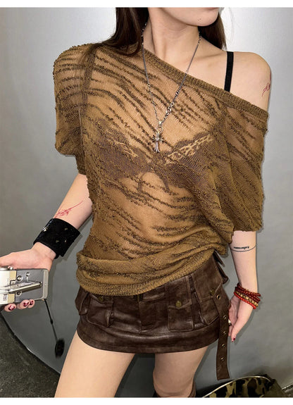 Spring Summer Cool Sexy Vintage Distressed Brown Pu Leather Mini Skirt Women Three-dimensional pockets Belt Streetwear