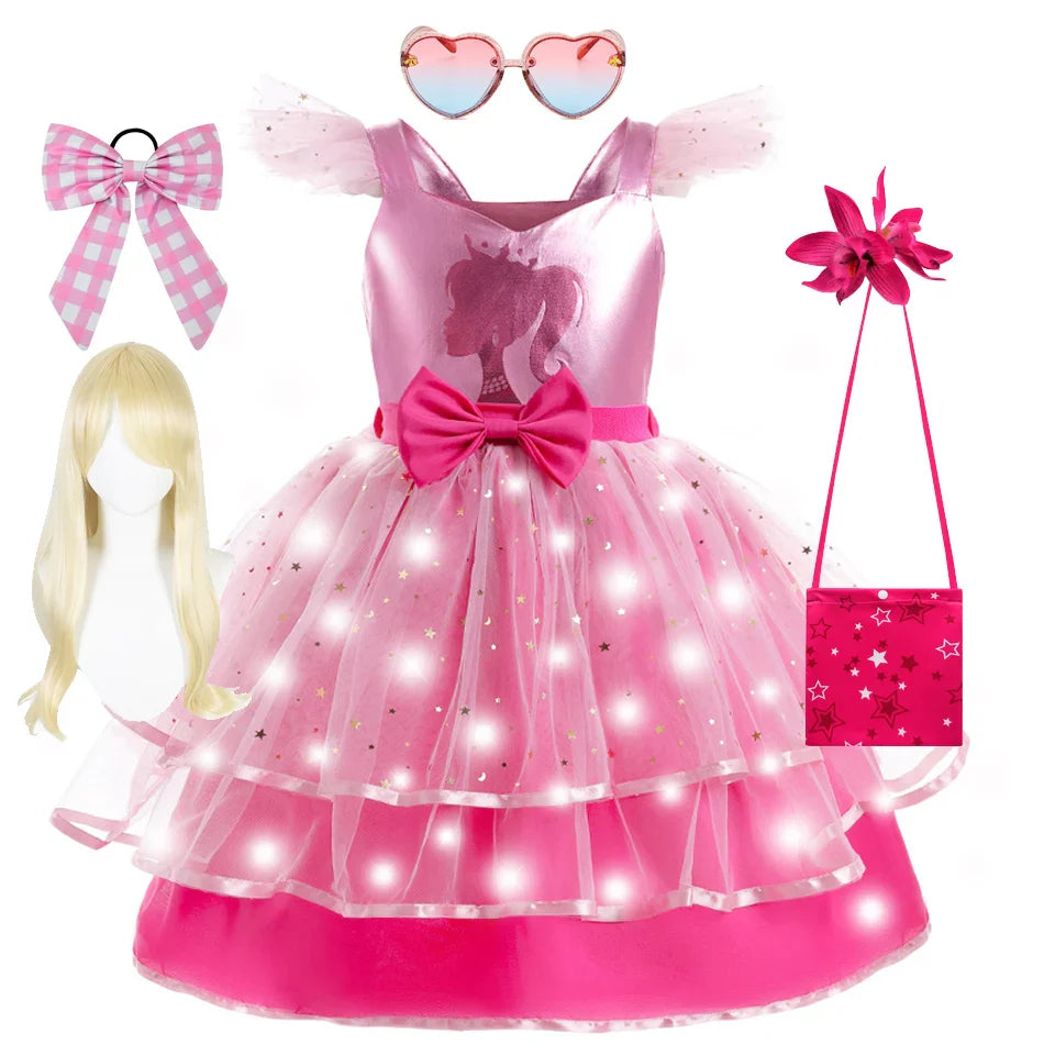 Princess Girls Rosy Movie Tutu Dress for Girl Letter B Birthday Party New Year Christmas Costumes Margot Ken Robbie