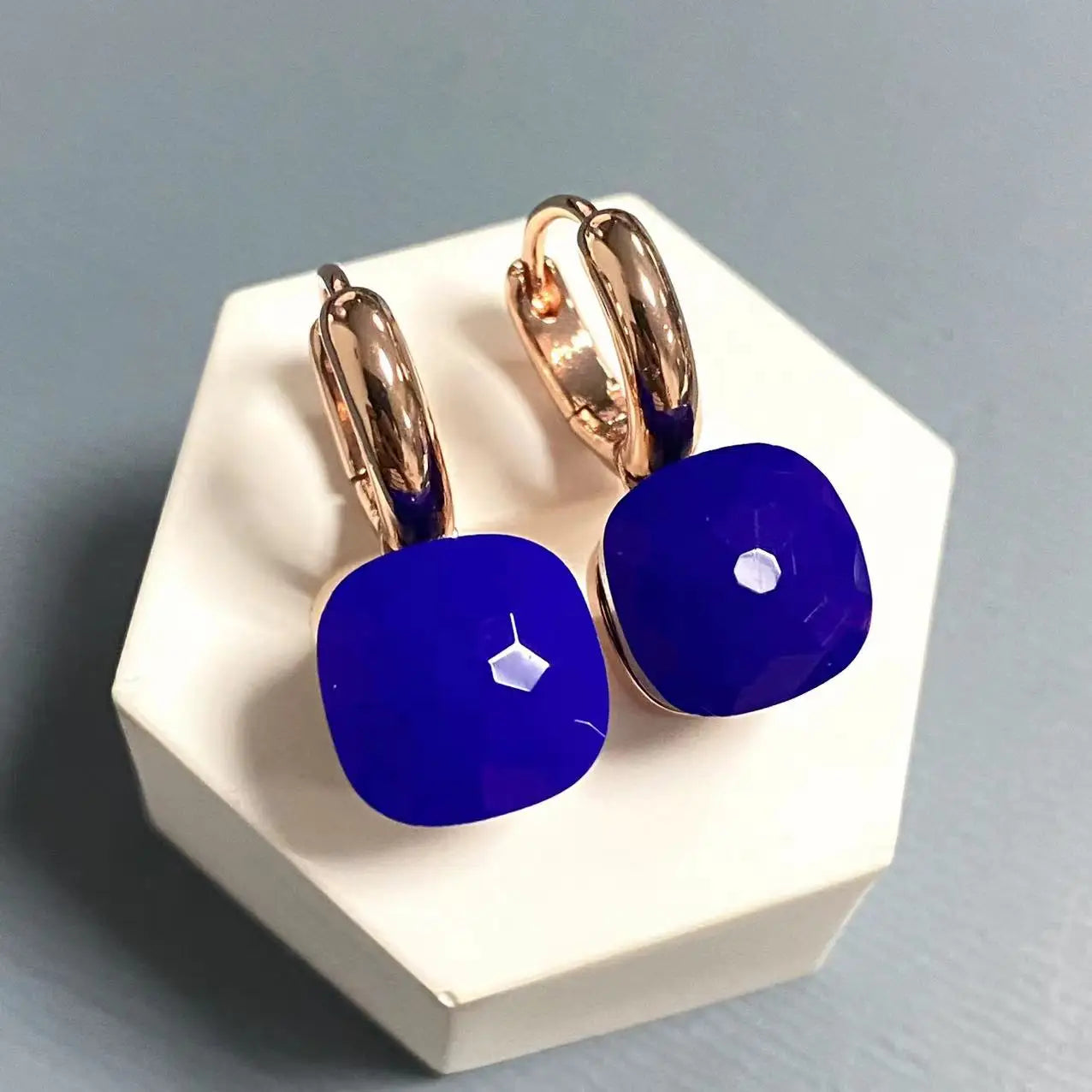 10.6mm Classic Nudo Earrings For Women High Quality Crystal Earrings Square Blue Topaz Earrings Fashion Jewelry Gift
