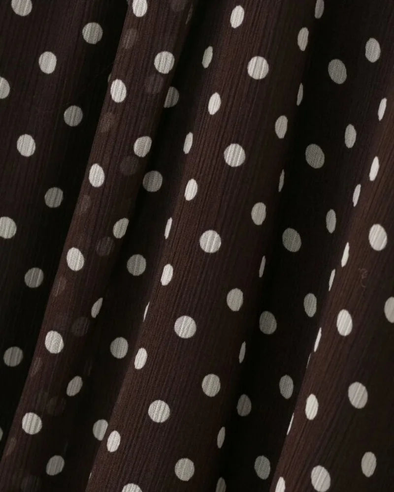 Elegant Women Polka Dot Blouse, Spring Bow Tie Lantern Sleeve Layered Neck Chiffon Shirt, Casual Daily Office Top