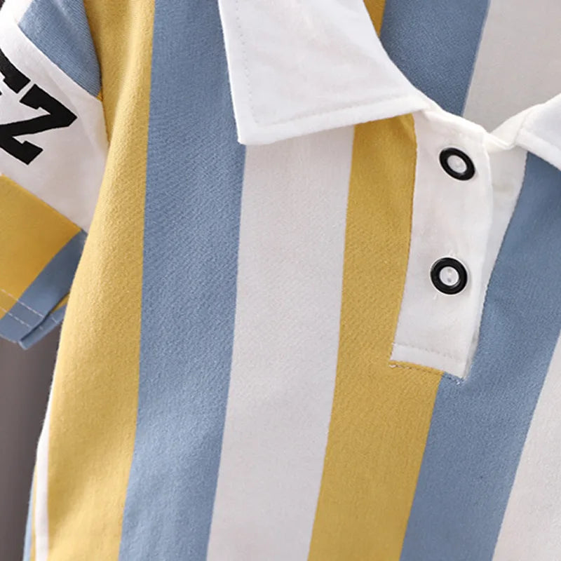 ‌New 2025 Boys Cotton Striped Shorts Set 2-Piece Summer Outfit Fashion Short Sleeve Casual Playwear Stylish Kids Clothing‌