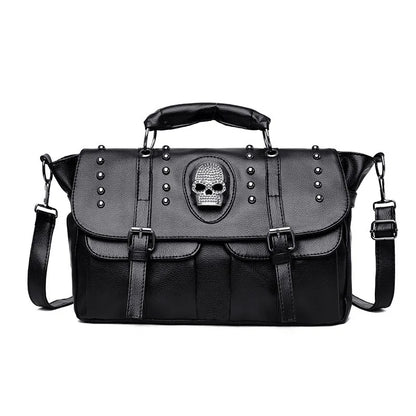Punk Style Women Handbags Pu Leather Skull Tote Bag Black Large Capacity Shoulder Bag 2022 Luxury Crossbody Bags